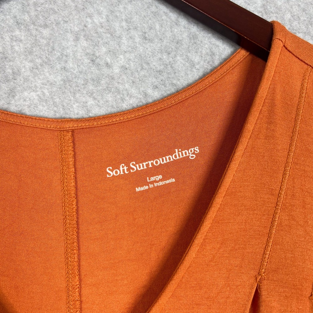 Soft Surroundings Orange V Neck Short Sleeve A Line Jersey Midi Dress Size Large - Picture 8 of 9